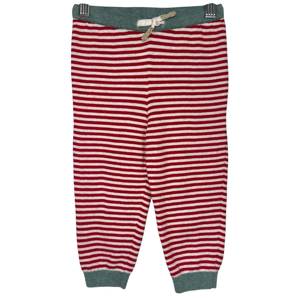 Baby Boden Red White Striped Knit Cotton Pull On Unisex Pants Size 12-18M